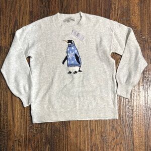 LOFT Gray Crewneck Sweater with Penguin Design